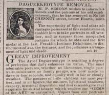 Daguerreotypists’ newspaper advertisements in the November 3, 1846, issue of North American. Reproduction of original newspaper in the collection of the Historical Society of Pennsylvania.