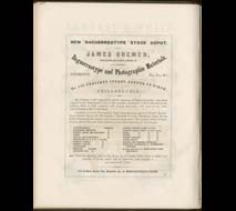 “James Cremer, Wholesale and Retail Dealer in Daguerreotype and Photographic Materials,” in Byram’s Illustrated Business Directory. Philadelphia: J. H. Byram, 1856. 